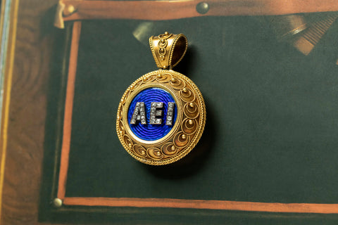 Victorian Etruscan Revival AEI Diamond Enamel Locket