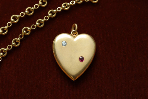 Edwardian Heart Locket with Diamond and Ruby