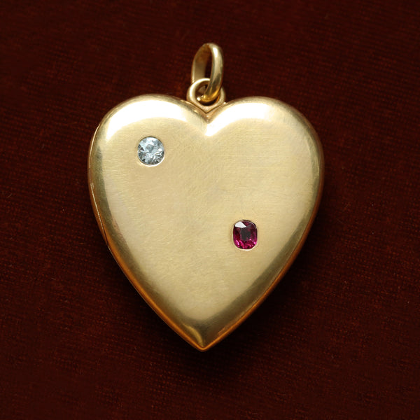 Edwardian Heart Locket with Diamond and Ruby