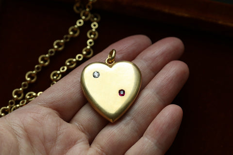 Edwardian Heart Locket with Diamond and Ruby