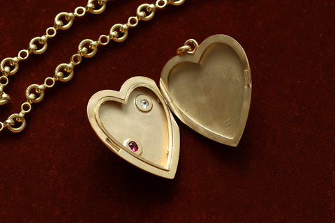 Edwardian Heart Locket with Diamond and Ruby