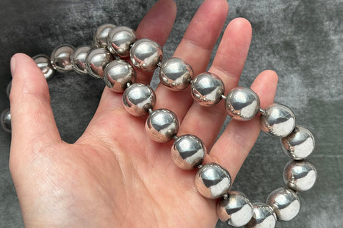 Chunky Vintage Sterling Silver Bead Necklace