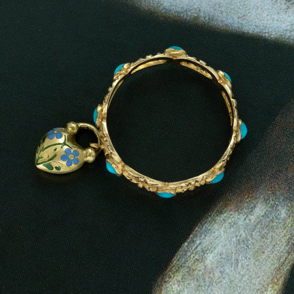 Early Victorian Turquoise and Enamel Padlock Eternity Ring