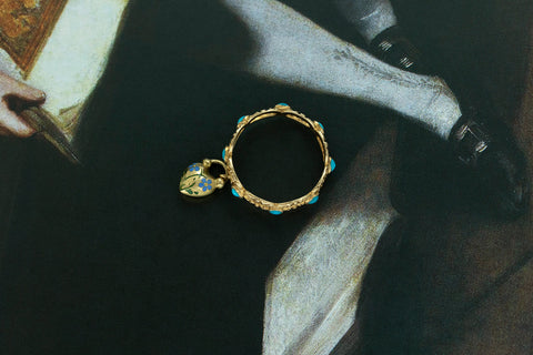 Early Victorian Turquoise and Enamel Padlock Eternity Ring