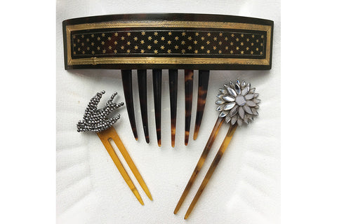 Large Victorian Piqué Star Hair Comb