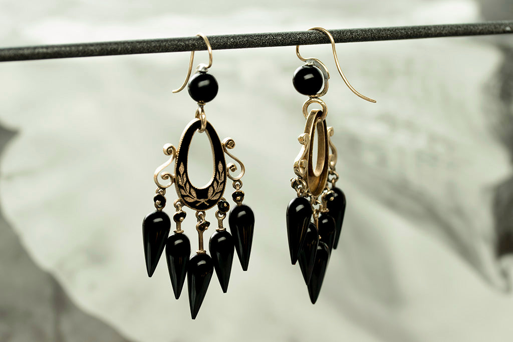 Black Onyx and Diamond Drop Earrings - Moira Fine Jewellery