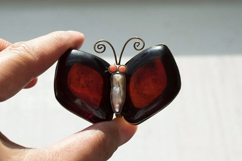 Large Amber Butterfly Brooch