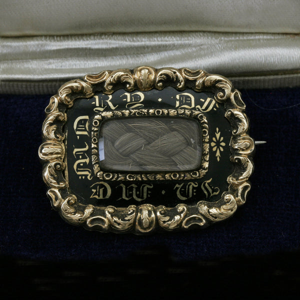 Gold and Black Enamel Mourning Brooch