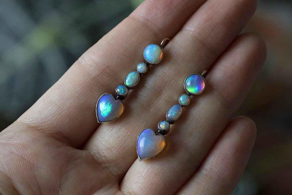 Heart deals opal earrings