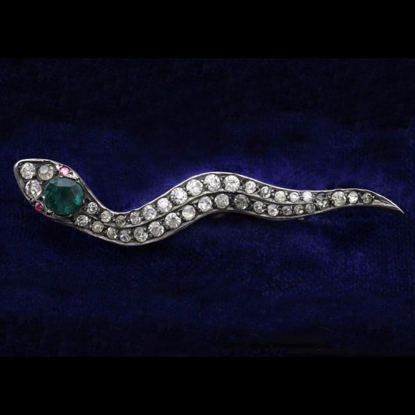 Edwardian Sterling and Paste Snake Brooch