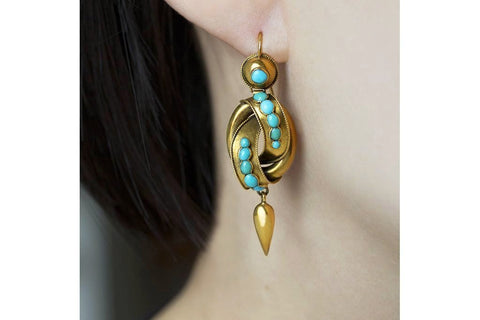 Victorian Gold Knot & Turquoise Drop Earrings